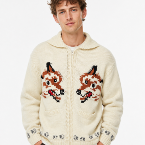 Twin Fox Jacquard Zip Cardigan – Ivory