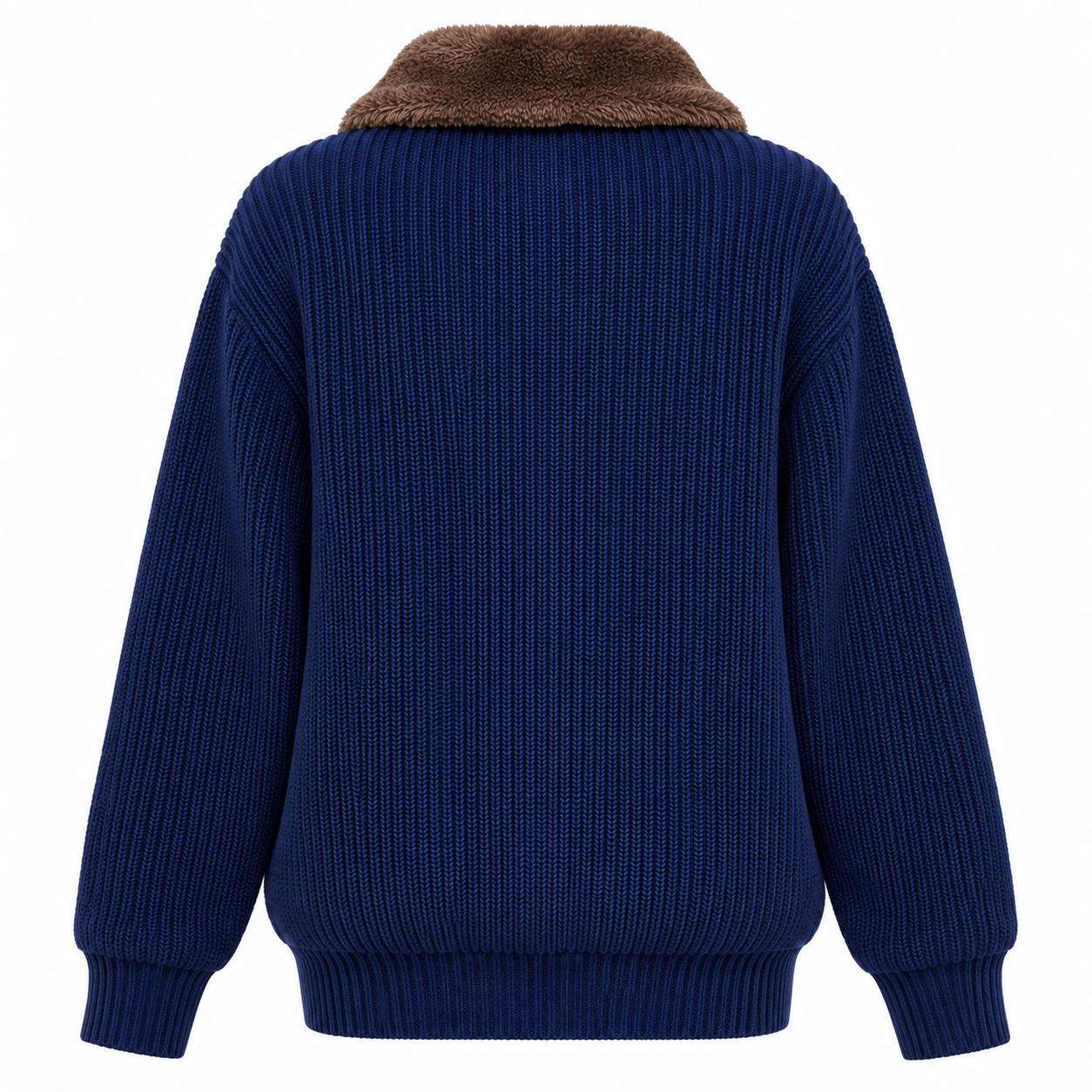 Men's 100% Cotton Ribbed Knit Full-Zip Jacket with Plush Collar - Image 2